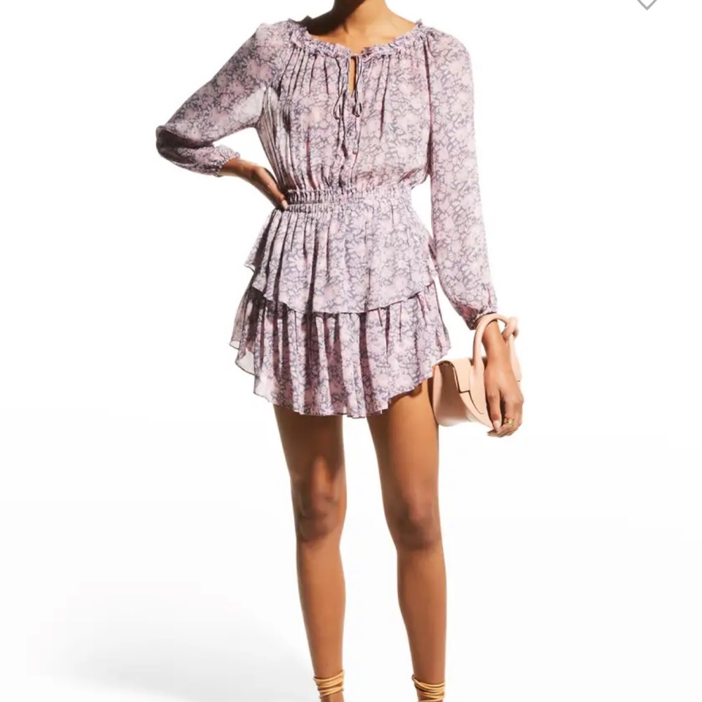 LoveShackFancy Floral Popover Tiered Mini Dress NWT